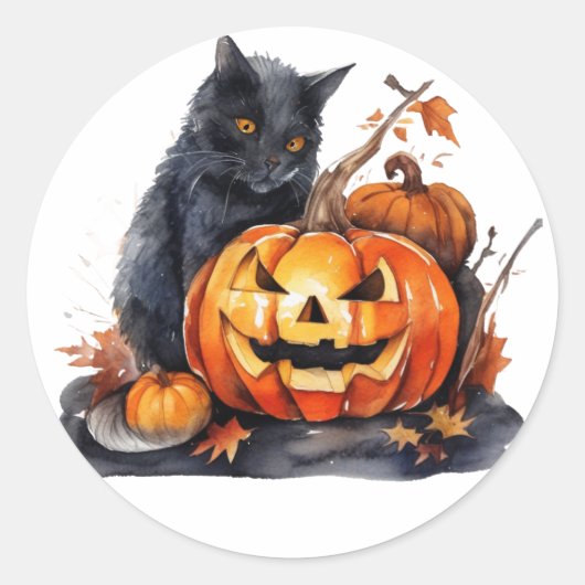 ハロウィーン猫ステッカー ラウンドシール (正面)