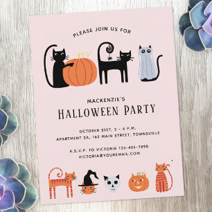 ハロウィーン猫パーティの招待状葉書 シーズンポストカード