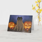 ハロウィーン猫マスク&ジャック・オランタン カード (黄色い花)