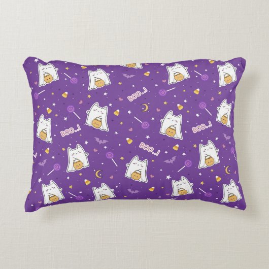ハロウィーン猫幽霊アクセント枕 アクセントクッション (正面)