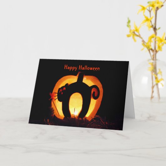 ハロウィーン猫 カード (黄色い花)