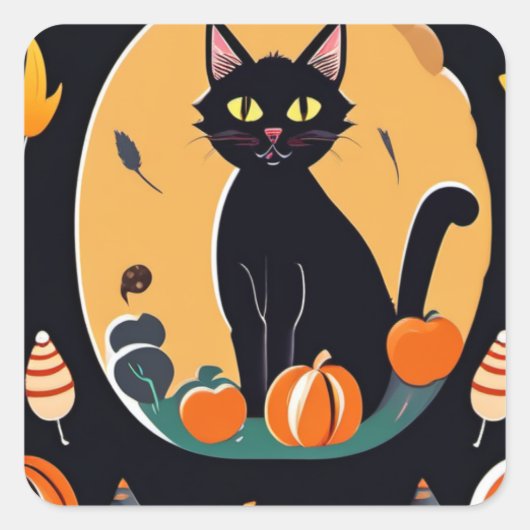 ハロウィーン猫 スクエアシール (正面)
