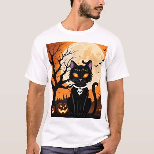 ハロウィーン猫(ハッピーハローウィン、家族への贈り物) Tシャツ (正面)
