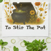 ハロウィーン猫 – ポットをかき混ぜるためにここにいる キッチンタオル (折り畳み)