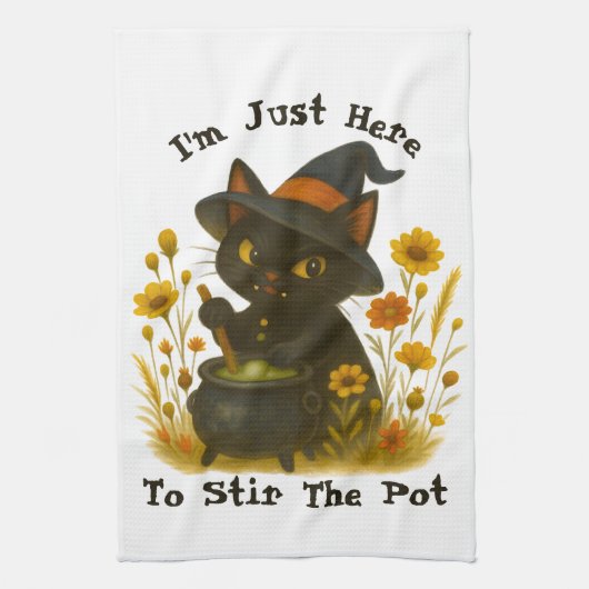 ハロウィーン猫 – ポットをかき混ぜるためにここにいる キッチンタオル (縦)