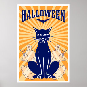 ハロウィーン猫・幽霊たちポスター ポスター