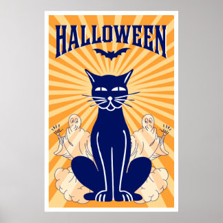 ハロウィーン猫・幽霊たちポスター ポスター