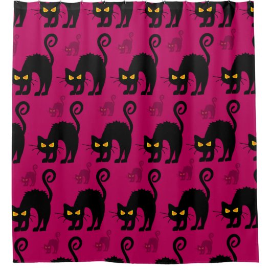 ハロウィーン猫：抽象芸術シームレス シャワーカーテン (正面)
