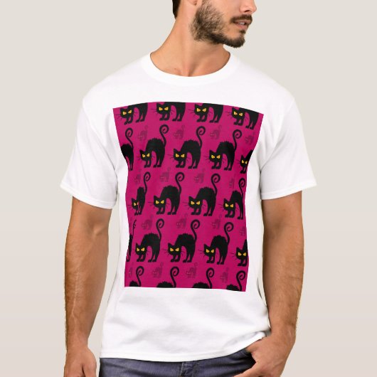 ハロウィーン猫：抽象芸術シームレス Tシャツ (正面)