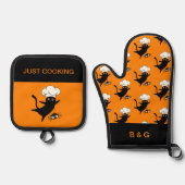 ハロウィーン猫 鍋つかみ&鍋敷きセット (正面)