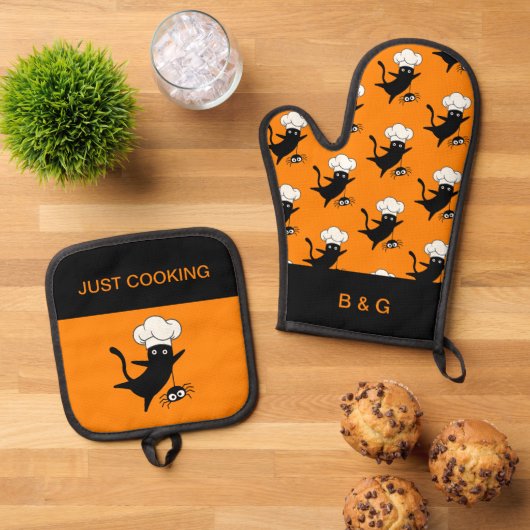 ハロウィーン猫 鍋つかみ&鍋敷きセット (トップダウン)