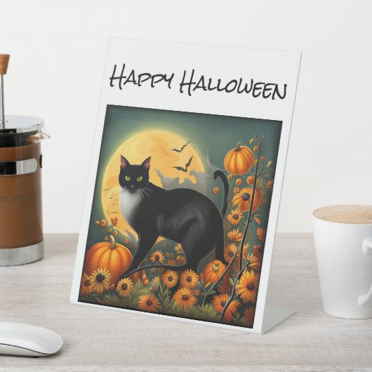 ハロウィーン猫Tシャツ 台座サイン (インサイチュ)