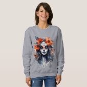 ハロウィーン用のかわいい小さな魔女を持つフード付きスウェットシャツ スウェットシャツ (正面フル)