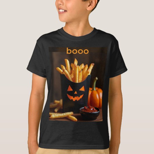 ハロウィーン用のカチャップ付きカボチャフライス Tシャツ (正面)