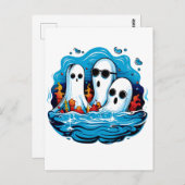 ハロウィーン用のシート面幽霊 ポストカード (正面/裏面)