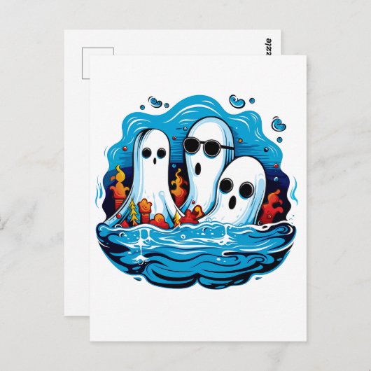 ハロウィーン用のシート面幽霊 ポストカード (正面/裏面)