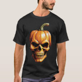 ハロウィーン用の炎カボチャスカル Tシャツ (正面)
