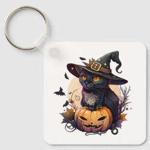 ハロウィーン用の魔猫 キーホルダー