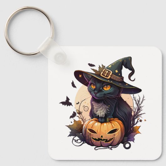 ハロウィーン用の魔猫 キーホルダー (正面)