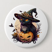 ハロウィーン用の魔猫 缶バッジ (正面)