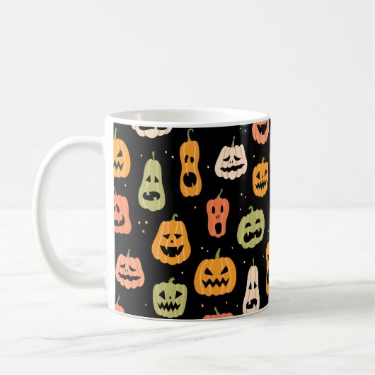 ハロウィーン用カボチャの継ぎ目のない模様。手が悪い コーヒーマグカップ (左)