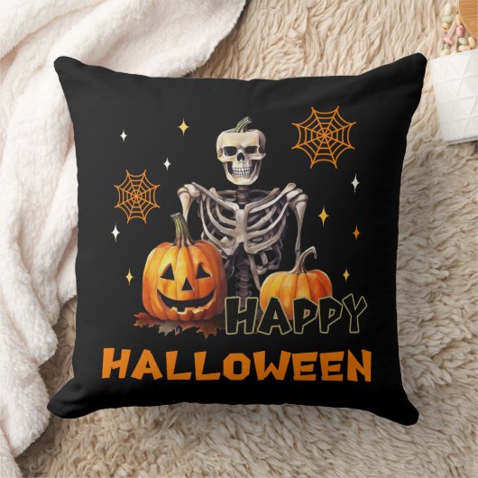 ハロウィーン用カボチャ付きスケルトン クッション (ブランケット)