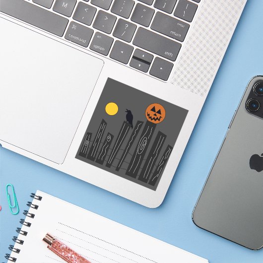 ハロウィーン用フェンスのカラスとカボチャ シール (ノートパソコンとiPhone)
