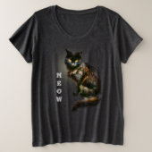 ハロウィーン用黒猫のペット写真 プラスサイズTシャツ (デザイン正面)