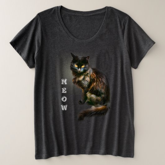 ハロウィーン用黒猫のペット写真 プラスサイズTシャツ (デザイン正面)