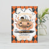 ハロウィーン男の赤ちゃんシャワーカボチャ 招待状 (スタンド正面)