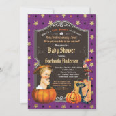 ハロウィーン男の赤ちゃんシャワー紫金ゴールド黒板 招待状 (正面)