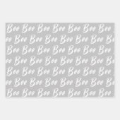 ハロウィーン白い灰色のブー文字パターン ラッピングペーパーシート (正面)