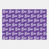 ハロウィーン白い紫のブー文字パターン ラッピングペーパーシート (正面2)