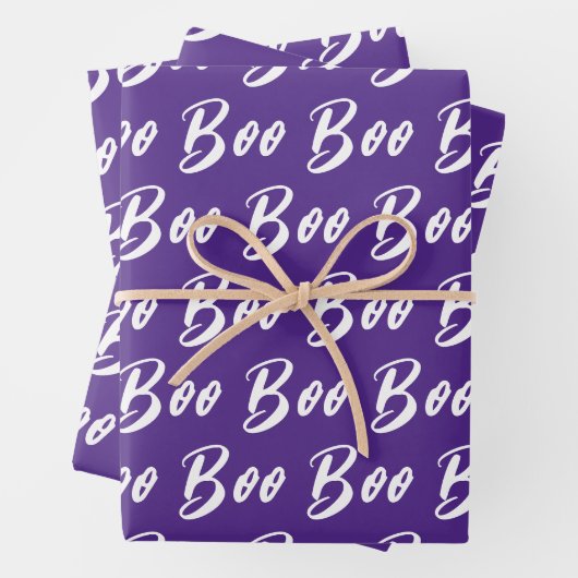 ハロウィーン白い紫のブー文字パターン ラッピングペーパーシート (インサイチュ)
