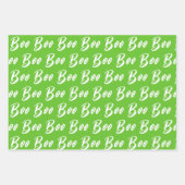 ハロウィーン白い緑のブー文字パターン ラッピングペーパーシート (正面)