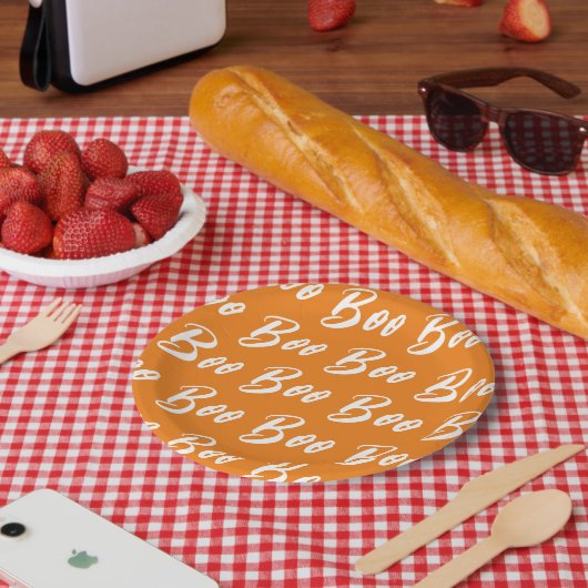 ハロウィーン白オレンジブー文字パターン ペーパープレート (ピクニック)