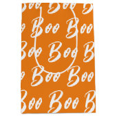 ハロウィーン白オレンジブー文字パターン ミディアムペーパーバッグ (正面)
