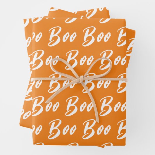 ハロウィーン白オレンジブー文字パターン ラッピングペーパーシート (インサイチュ)
