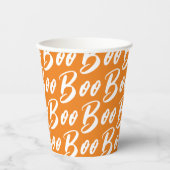 ハロウィーン白オレンジブー文字パターン 紙コップ (正面)