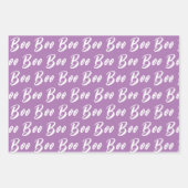 ハロウィーン白パープルラベンダーブー文字パターン ラッピングペーパーシート (正面2)