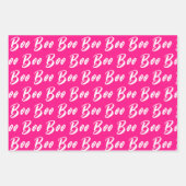 ハロウィーン白ホットピンクのブー文字パターン ラッピングペーパーシート (正面)