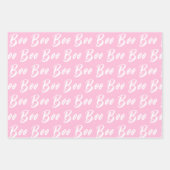 ハロウィーン白ライトピンクのブー文字パターン ラッピングペーパーシート (正面)