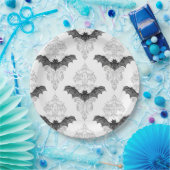 ハロウィーン白黒こうもりパターン ペーパープレート (パーティー)