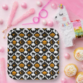 ハロウィーン白黒オレンジハーレキンパターン ペーパープレート (パーティー)