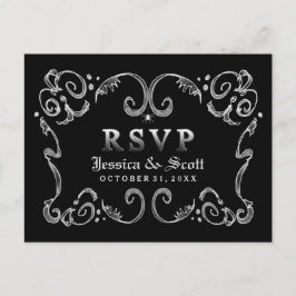 ハロウィーン白黒ゴシック巻RSVP インビテーションポストカード