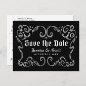 ハロウィーン白黒ゴシック文字巻 案内ポストカード (正面/裏面)