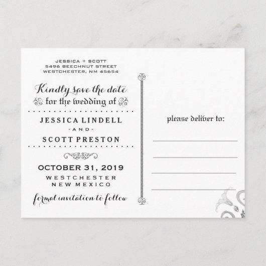 ハロウィーン白黒ゴシック文字巻 案内ポストカード (裏面)