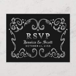 ハロウィーン白黒ゴシック風スクロールRSVPメニュー インビテーションポストカード