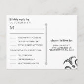 ハロウィーン白黒ゴシック風スクロールRSVPメニュー インビテーションポストカード (裏面)