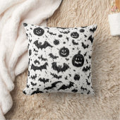 ハロウィーン白黒ジャックオランタンこうもりドードル クッション (ブランケット)